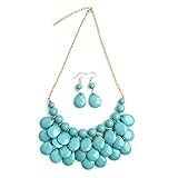 Jane Stone Fashion Bubble Layered Necklace Floating Teardrop Collar Statement Jewelry for Women(Fn0580-Aqua)