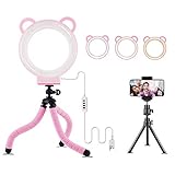 Selfie Ring Light: 6inch Led Ring Light Kit with Tripod & Phone Holder,Lusweimi Mini Tabletop Light for Live Stream/Makeup/YouTube Video, 3 Light Modes & 11 Level (Pink)