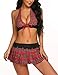wearella Women Sexy Schoolgirl Costume Lingerie Set Halter Bra Top and Mini Skirt Outfits Wine Red L