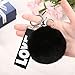 Safe Keychain with Letters Love Key Ring Genuine Rabbit Fur Ball Key Chain Accessories Car Bag Gift for Women Girls Friends Birthday Gifts (Black)