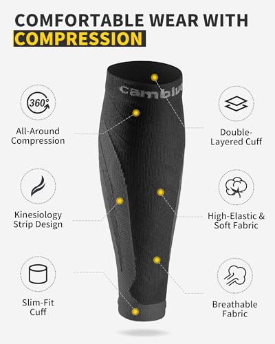 CAMBIVO Calf Compression Sleeves for Men & Women, 2 Pairs – Muscle Recovery & Improved Blood Circulation, Reduce Swelling & Fatigue, Shin Splints Support for Running, Cycling, Travel