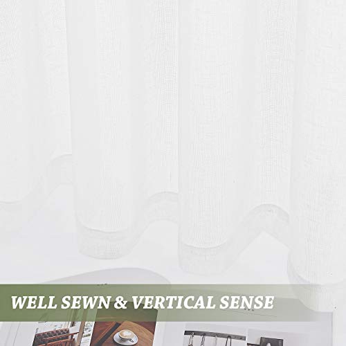 RYB HOME White Sheer Curtains 96 inch Faux Linen Blend Semi Sheer
