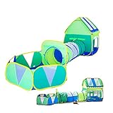 Truedays 3 in 1 Green Play House Kids Adventure Play Tent Indoor Outdoor Tunnel Pool