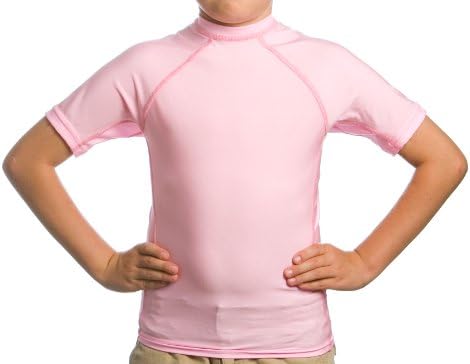 Beach Depot UV Sun Protection, Youth Girls Short Sleeve UPF 50+ Swim Shirt, Kids and Toddler Swimming Tees, Made in USA (5T, Plumeria Pink)