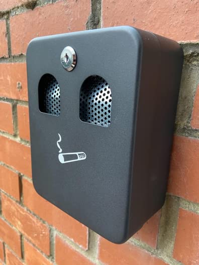 DWD® Ash bin Wall Mounted Ashtray Black Outside Pub Garden Office Restaurant Smoking Box Tray Cigarette Removable Steel ash bin with lockable drop-down front for security 20cm H x 16cm W x 8.5cm D