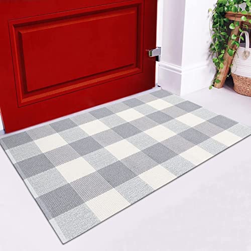 LEEVAN Buffalo Plaid Outdoor Rug Doormat 2x3 ft Layered Door Mat