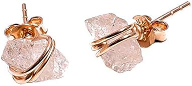925 Sterling Silver Stud Earrings, Natural Raw Herkimer Diamond Rose Gold Plated Jewelry RSGS297