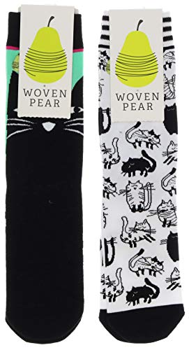 Woven Pear Women's Playful Cats Crew Socks (2Pr), Cotton Blend - Thumbnail 4