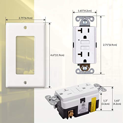 thumbnail image 2 of 20amp GFCI Outlets, Non-Tamper-Resistant GFI Duplex Receptacles With LED Indicator, Ground Fault Circuit Interrupter Wall Plate Etl Listed White 1 Pack 2 of 10