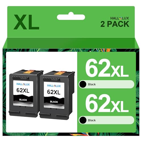 HALLOLUX 62XL Black Compatible for HP 62 Printer Cartridges 62 XL, for HP Envy 5540 Printer Cartridges 7640 5544 5545 5548 5640 5646, for HP OfficeJet 5742 5740 5744 200 250 258 Printer (Pack of 2)