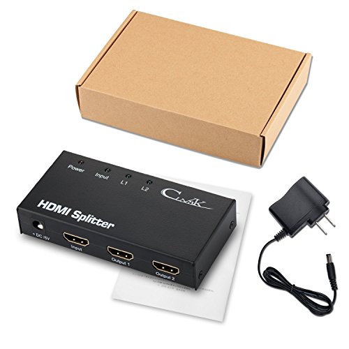 Cingk HDMI Splitter 1 Input 2 Output Amplified Powered Splitter Signal Distributor HDMI 1.4v Certified Support Full 2K 4K 1080P 3D Mode for Apple TV Ruku TV Stick and More
