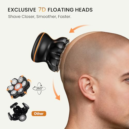 MAXGROOM® Head Shaver for Bald Men, Waterproof Electric Razor with 7D Floating Heads, Close Smooth Shave, Magnetic Detachable Blades, Long Battery Life, Dual-Speed Power, Wet/Dry Shave, Gifts for Men