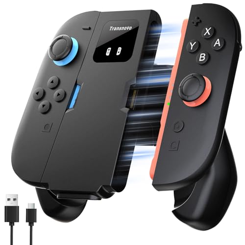 TRANSNOVO Joy Con 2 Aufladehalterung Kompatibel mit Nintendo Switch 2 Controller (2025), Magnetischer Ladegriff mit Kabel, LED-Anzeige, Rutschfestem Ergonomie-Grip & Verstärkter Rückseite – Schwarz thumbnail 1