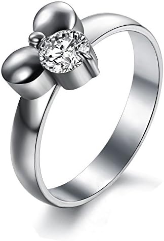 EnM Jewelry Womens Stainless Steel Inlaid 8.7mm Cut CZ Hearts And Arrows Mickey Mouse Shape Ring Color 9