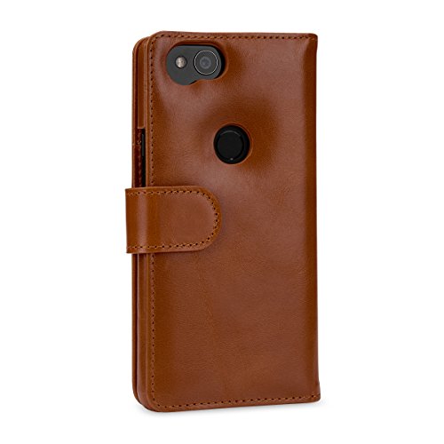 StilGut Google Pixel 2 Case, Wallet Flip Case With Built-in Credit Card Slots, Made of Leather, Cognac Brown - Thumbnail 5