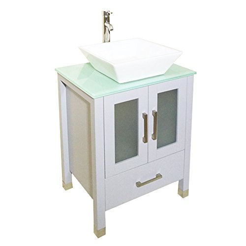 QIERAO 24 inch Gray Bathroom Solid Wood Vanity with Mirror Countertop