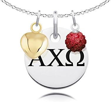 Alpha Chi Omega Necklace with Heart and Crystal Ball Accents