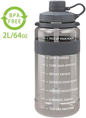 MPEDOUR Water Jug with Time Maker with Straw, Motivational 64OZ Leakproof BPA Free Water Bottle with Shoulder Strap for Outdoor Sports Fitness Work