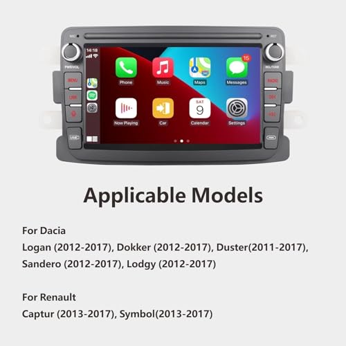 LXKLSZ Car Radio Compatible with CarPlay Wireless/Android Auto for Renault Dacia Duster Sandero Logan Captur Symbol Dokker with Touch Screen IPS/Bluetooth/Mirror Link/FM/AM/USB