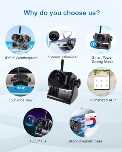 1080P Wireless Magnetic Backup Camera, WiFi Backup Camera with Durable Battery, 90 Days Standby, Night Vision, IP69K, Simple Installation for Trucks, Trailers, Compatible with