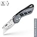 FANTASTICAR Folding Utility Knife Gift Box Cutter Heavy Duty, Lightweight Aluminum Body with Lock-Back Design, Quick Change 5-Piece Extra Blades (Gray)