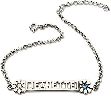 Zhoubing Custom Birthstone Name Bracelet in Silver Cut Out Nameplate Charm Bracelet With Birthstone Best Gift