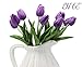 ALIERSA 10-Heads Home Deocr Mini Tulip Real Touch Tulip Artificial Flowers Bouquets (Dark Purple)