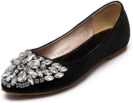BalaMasa Ladies Ballet Flats Glass Diamond Crack Black Imitated Leather Pumps-Shoes - 6.5 B(M) US