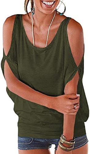 PINUPART Women's Summer Cold Shoulder Shirring Loose Fit Drape Shirt Top