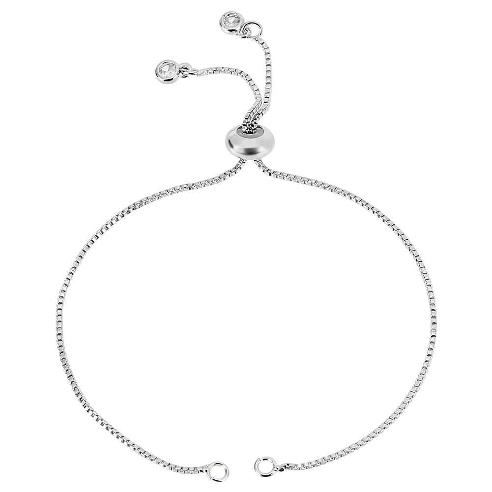 Beebeecraft 1 Box 10Pcs Adjustable Slider Bracelet Makings Platinum Plated Cubic Zirconia Slider Extender Chains with Ball Ends for Jewellery Making DIY Findings — image 1