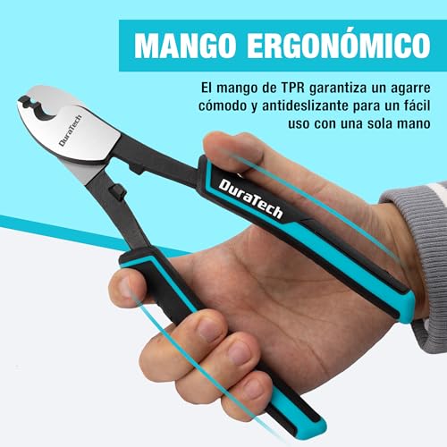DURATECH 200 mm Cable Cutter Shearing Pliers for Electricians with Stripping Function, Professional Scissors for Cutting Copper, Aluminium and Electric Cables
