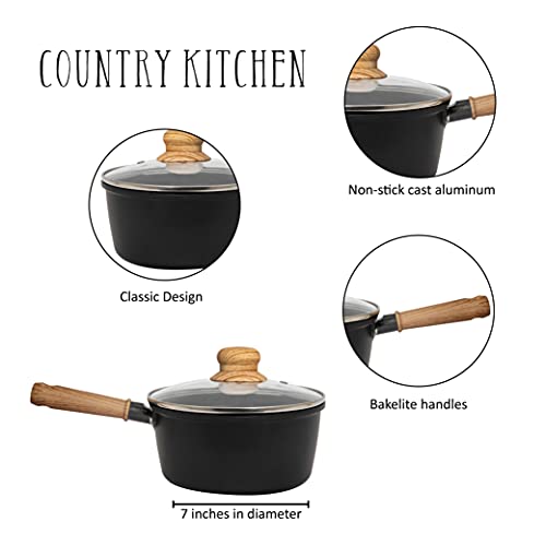 Country Kitchen Cookware Aluminum Saucepan, 1.5 Quart, Non Stick