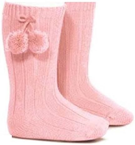 Baby Girls Cute Knee High Pom Pom Pink Ribbed Socks (Newborn)