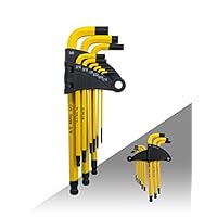 GS Tools 9-Piece Long Arm Ball End SAE Hex Key Set | Black-Oxide Plated with Yellow High Visibility anti-Slip Coating | Wrench Tools for Household Maintenance, Industry