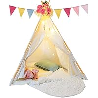 TazzToys Kids Teepee Tent for Kids with Ferry Lights + Feathers + Waterproof Base