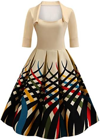 KpopBaby Women Dress Dress, Vintage Tutu Ball Party Print Square Neck Sleeve Dress
