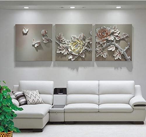 XQY Triple Relief Embossed Painting, Embossed Wall Decoration - Living Room Peony Three-Dimensional Sofa Background Wall Frameless Craft Painting Modern Embossed Decorative Painting