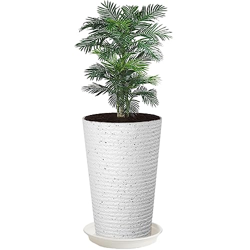 Gluckluz Tree Planter Big 20" Plant Containers Large Tall Tree Holder Resin Flower Pot with Drainage Hole for Indoor Outdoor Garden Front Door Patio Deck Porch Balcony (White, Modern Design)