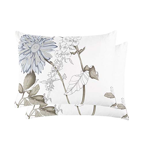 Wake In Cloud - Floral Pillow Cases, 100% Cotton Fabric, Vintage Flower Shabby Chic Farmhouse Botanical, Set of 2 Pillowcases Pillow Shams Covers, Gray Beige, Standard Size 20x26 Inches - Thumbnail 7