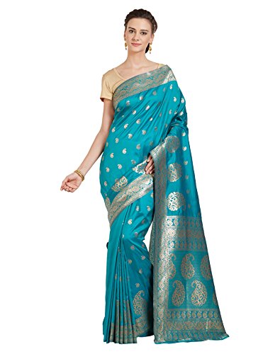 Viva N Diva Sarees for Women's Banarasi Sarees New Collection Teal Blue Colour Banarasi Art Silk Saree with Un-Stiched Blouse Piece,Free Size