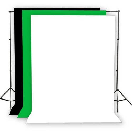 StudioFX 2400 Watt Softbox Continuous Photo Lighting Kit 16"x24" + Boom Arm and 6'x9' Black, White, Chromakey green Backdrop with Support Stand for Photography Video Studio H9004SB-69BWG by Kaezi