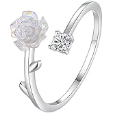 Kokoma Dainty Rose Flower Sterling Silver Ring for Women CZ Diamond Open Statement Rings Promise Engagement Ring Wedding Band Toe Bands Chic Jewelry