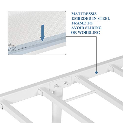 VECELO Classic Style Bed Frame Metal Platform Mattress Foundation for Kids Girls Boys Adults No Box Spring Needed with Steel Headboard & Footboard,Twin Size, White - Thumbnail 5