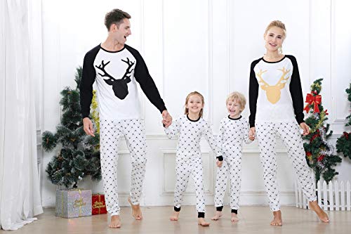 Benaive Family Xmas Pajamas Set Boys Girls Holiday Pjs Women Men Sleepwear (White, Reindeer, 6)