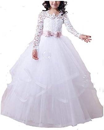 Lace Appliques Flower Girl Dress Holy First Communion Gowns for Girls
