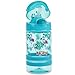 Nuby Thirsty Kids Flip-it Thin Straw Active On The Go Water Bottle with Push Cap and Carry Handle, Aqua Flamingo, 12 Ounce