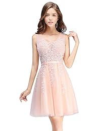 Vestido corto de tul y encaje Babyonline con cuello en V, para boda o bienvenida