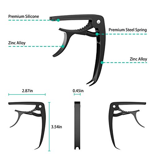 Guitar Capo, 2 Pack Universal Capo for Acoustic, Classical, Electirc Guitars and Ukulele, Banjo, Mandolin, Bass, 2-in-1 Acoustic Guitar Capo with Pulling String Nail for 6 & 12 String Instruments