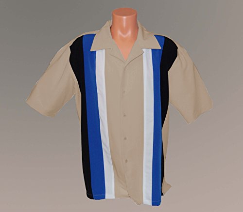 Mens Retro Bowling Shirt, BIG &amp; TALL sizes: Tan with 3 contrasting panels