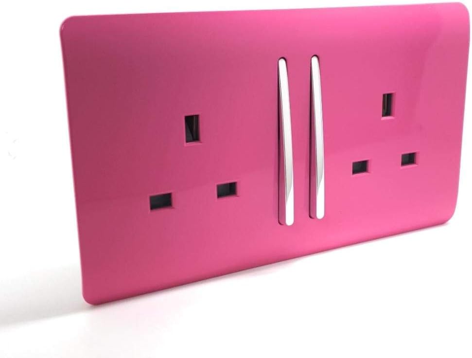 Trendi 2 Gang Artistic Modern Glossy 13 Amp Switched Tactile Plug Socket Pink - Image 3